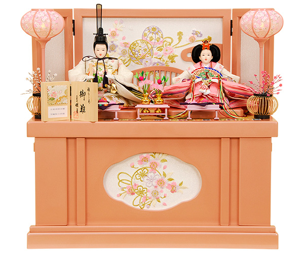 K-300 収納飾り 雛人形 京都西陣金襴　雪輪桜　白段織